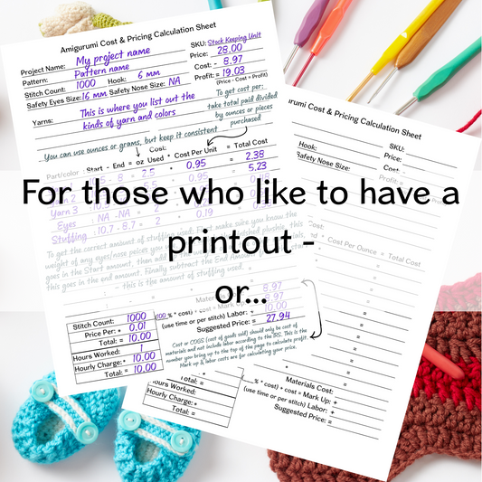 Amigurumi Cost & Pricing Worksheet - Amigurumi, Wearables, Printout, Goodnotes Compatible